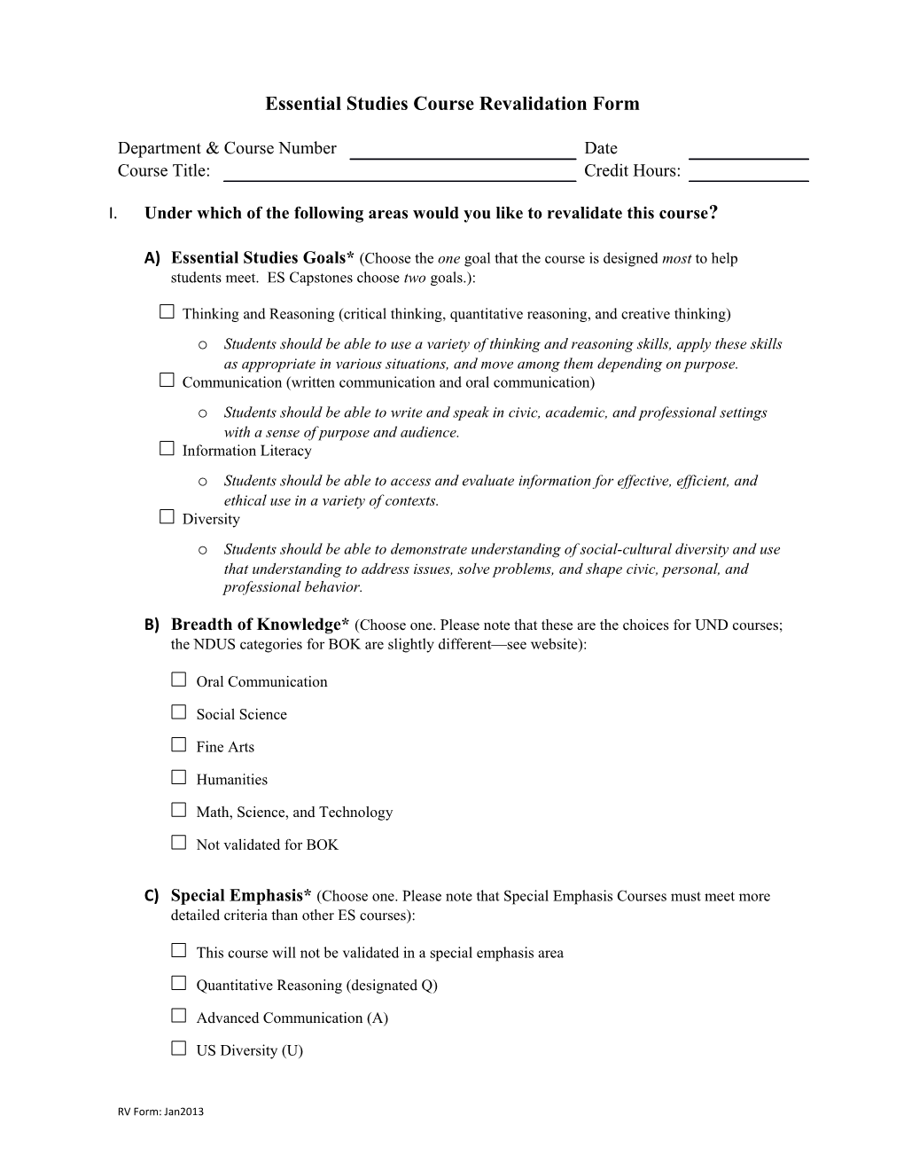 Essential Studies Course Revalidation Form