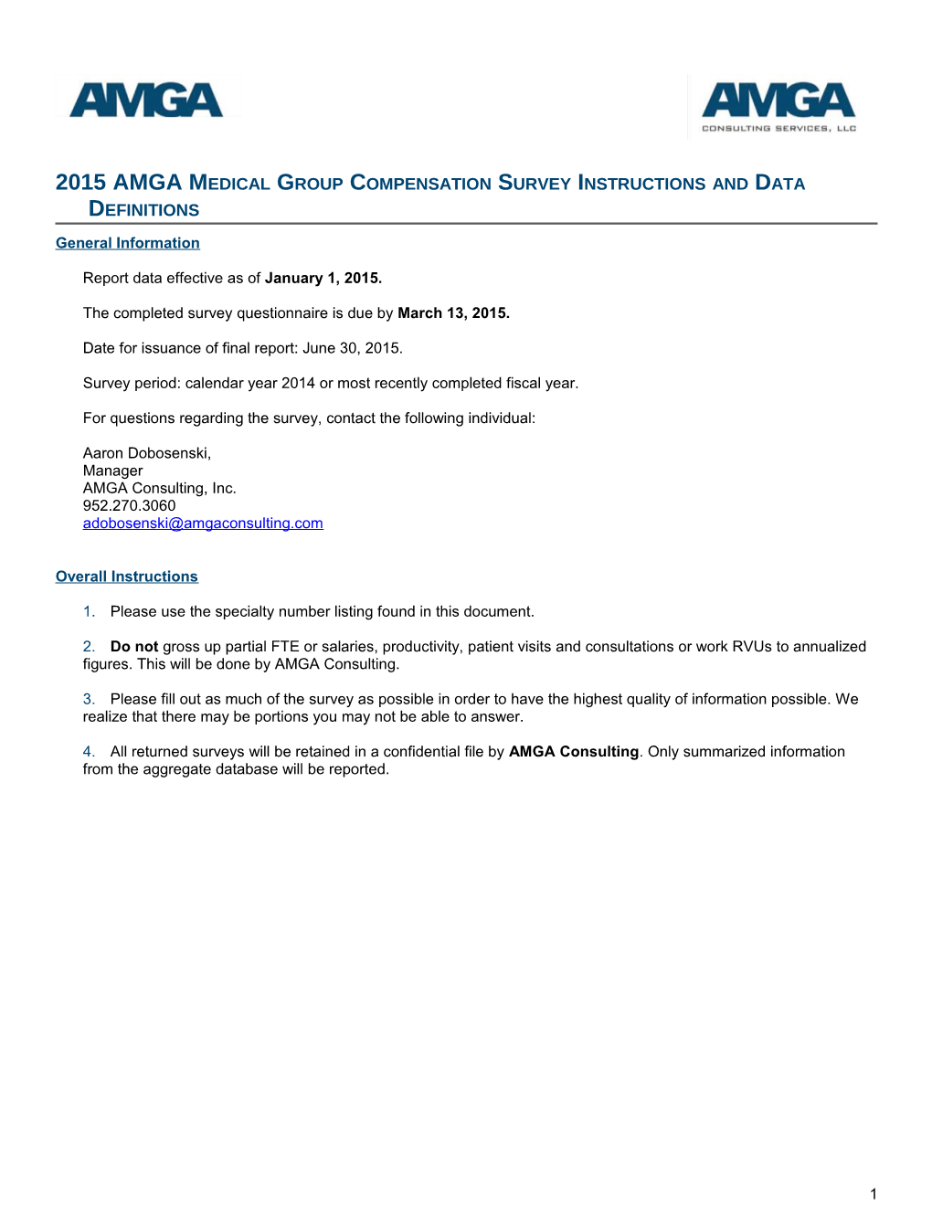 2015 AMGA Medical Group Compensation Survey Instructions and Data Definitions