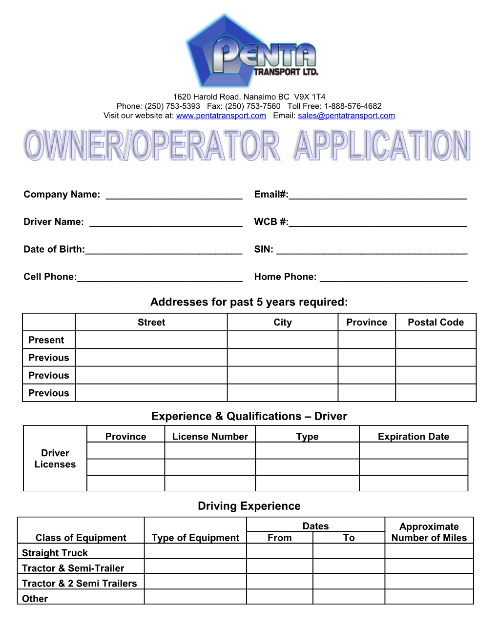 Owner Operator Driver Application Page 4