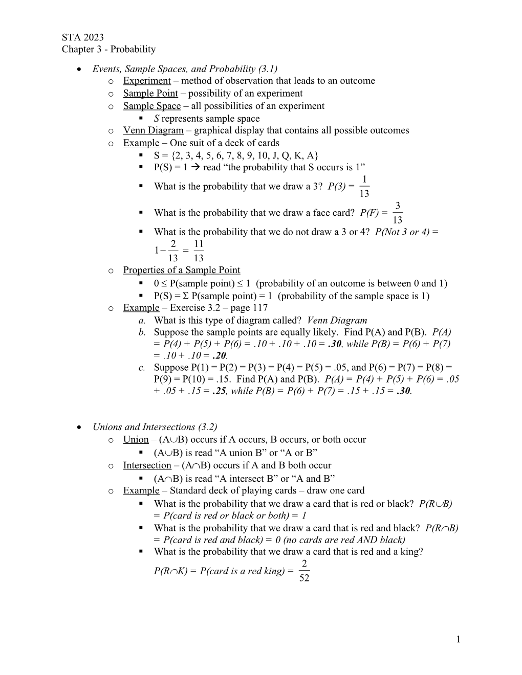 Events, Sample Spaces, and Probability (3.1)