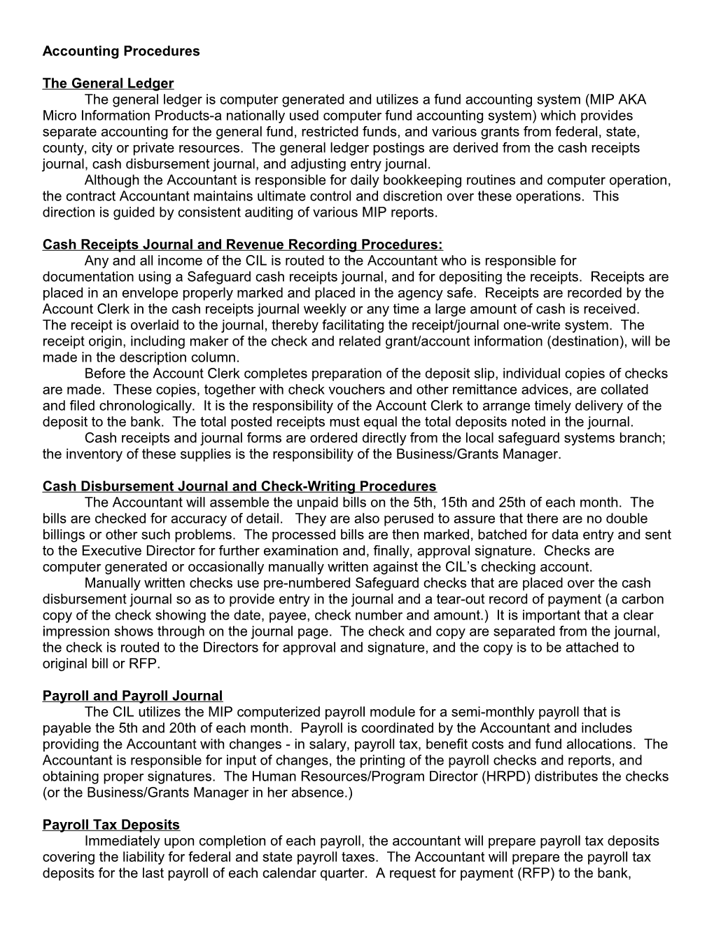 Procedures Related to Accounting