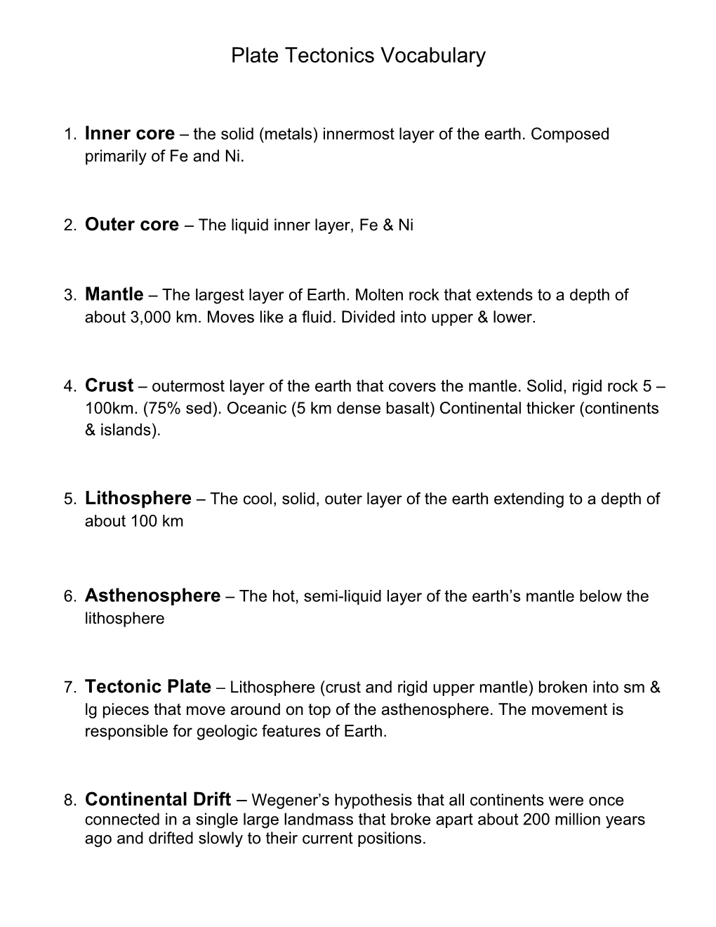 Plate Tectonics Vocabulary