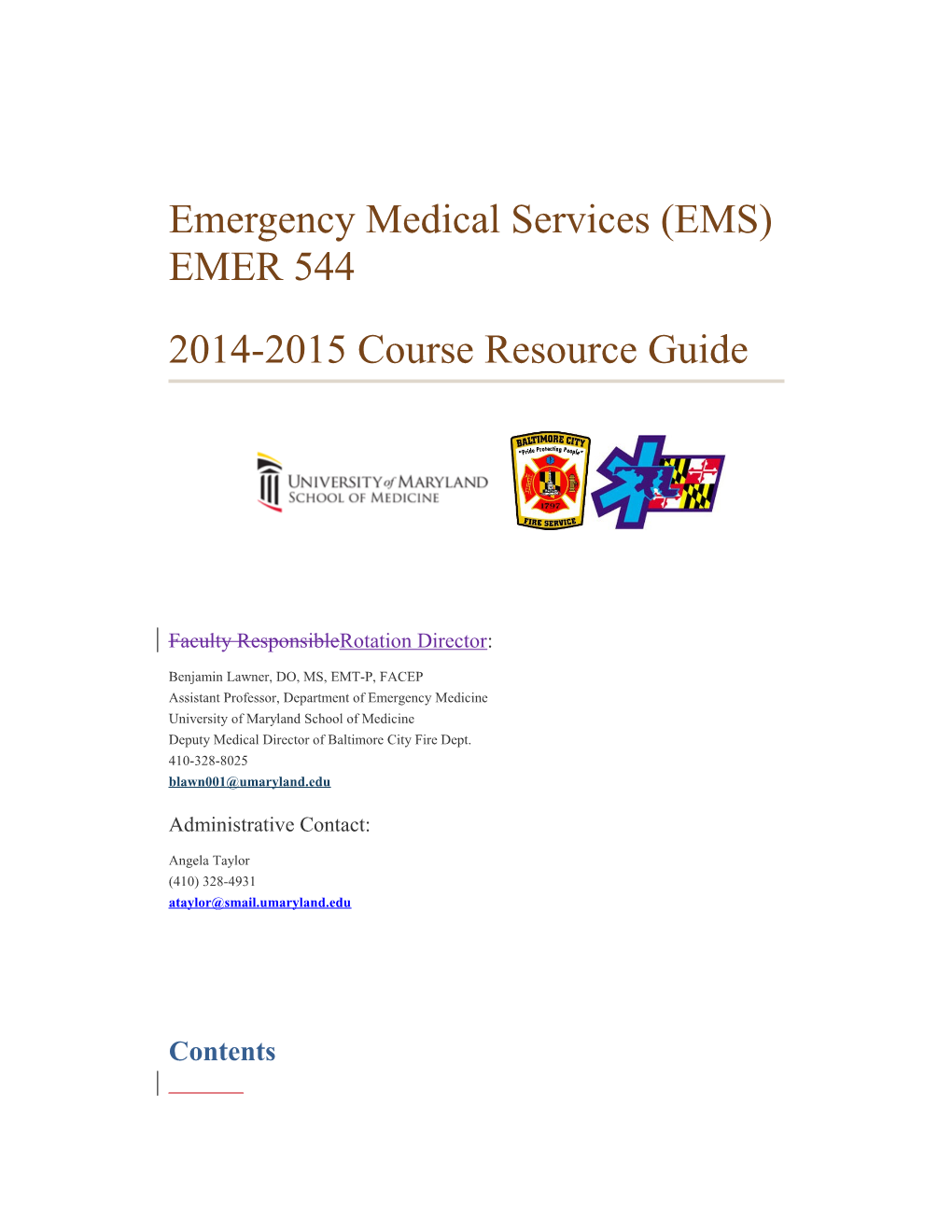 Emergency Medical Services (EMS) EMER 544