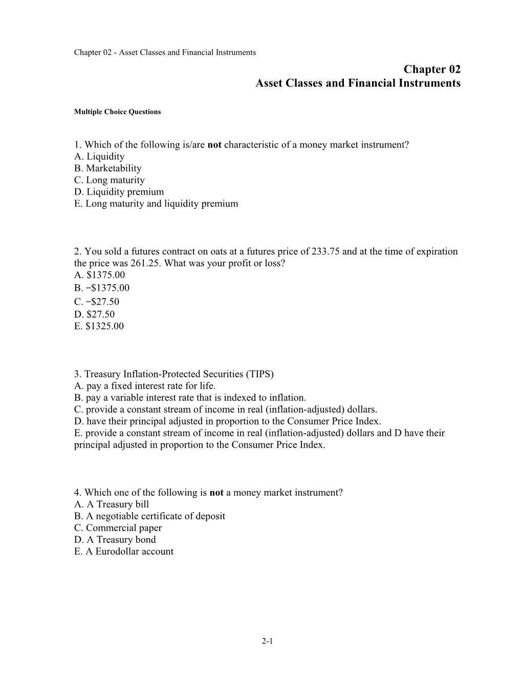 Chapter 02 Asset Classes and Financial Instruments