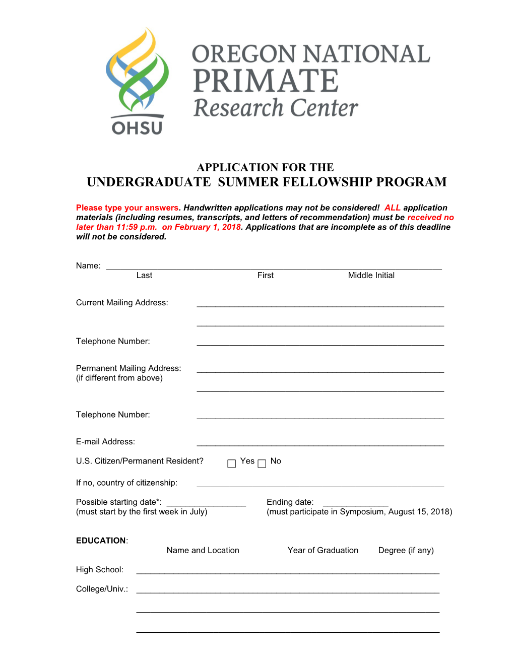 Undergraduate Summer Fellowship Program