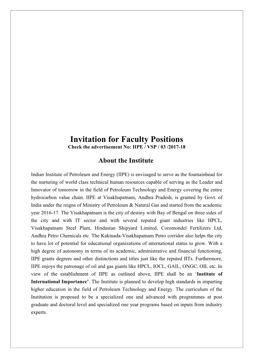 Invitation for Faculty Positions