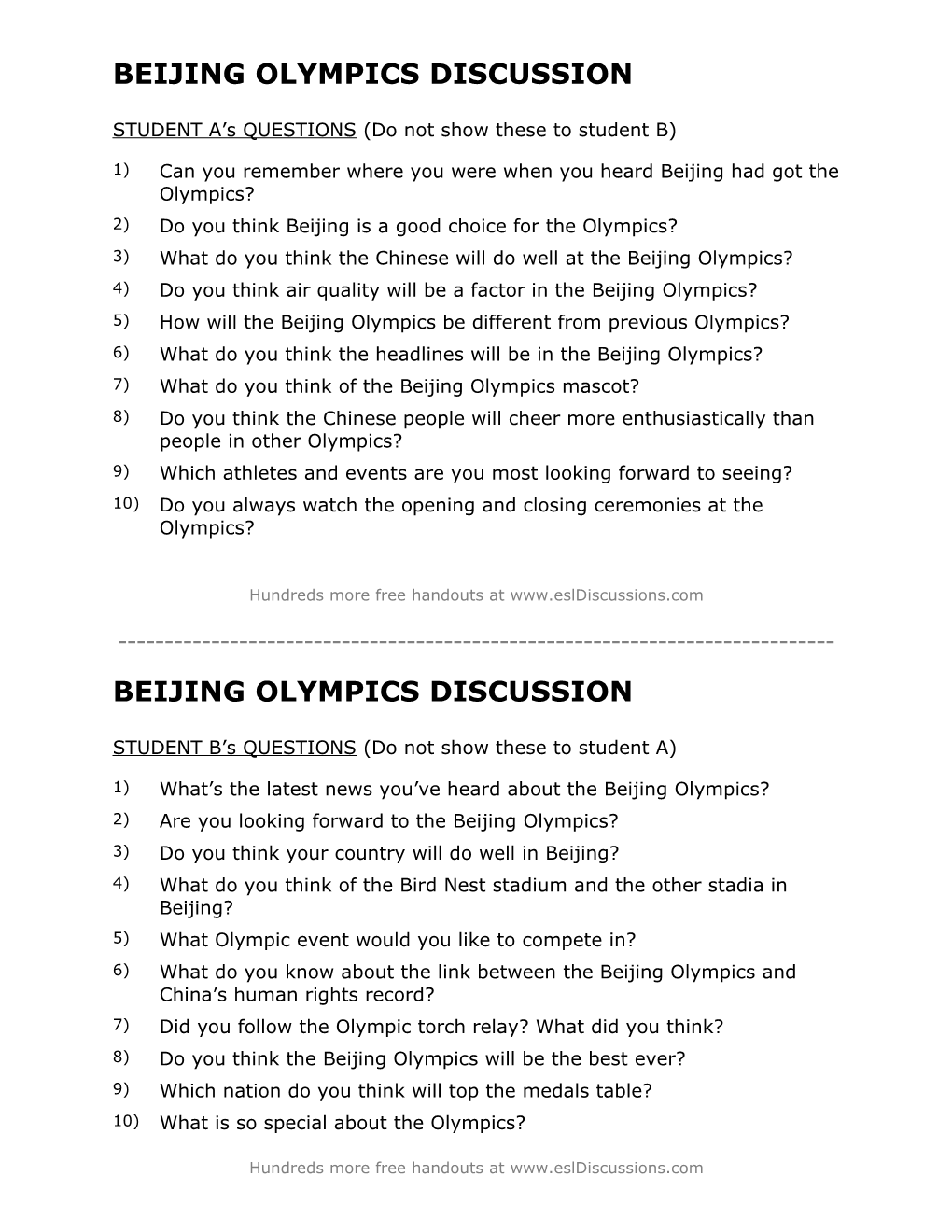 ESL Conversation Lesson on the 2008 Beijing Olympics