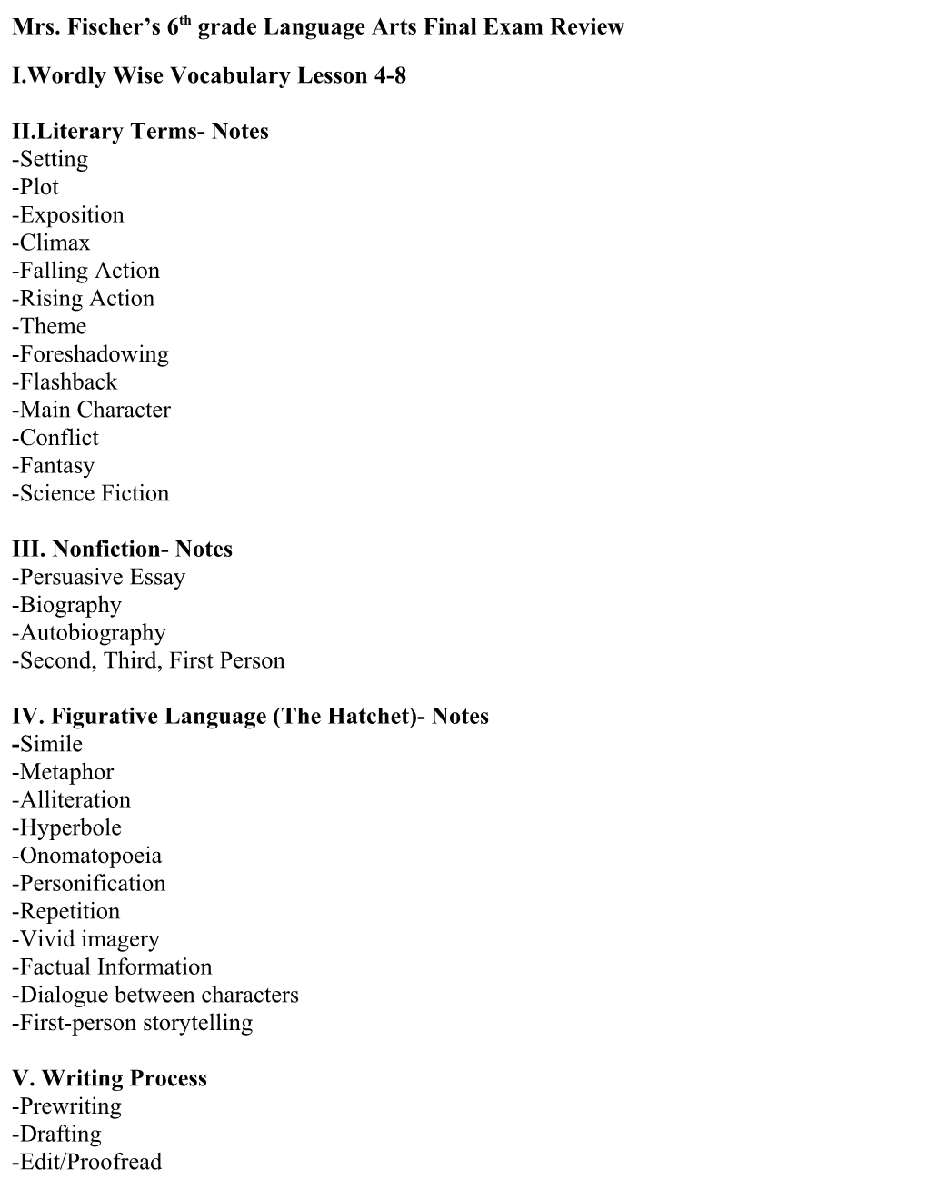 Language Arts Midterm Review