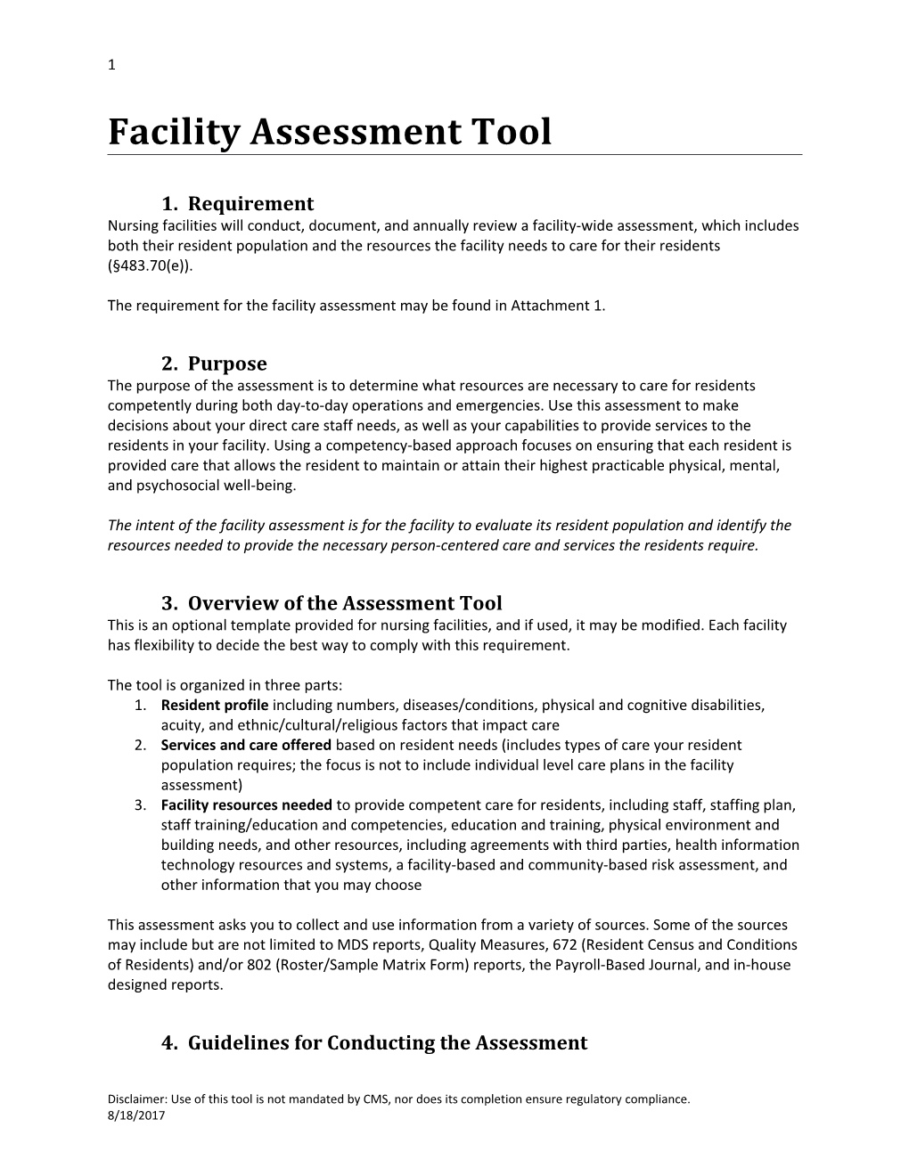 Facility Assessment Tool