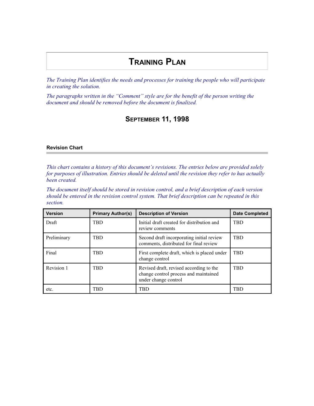 Training Plan Project Name