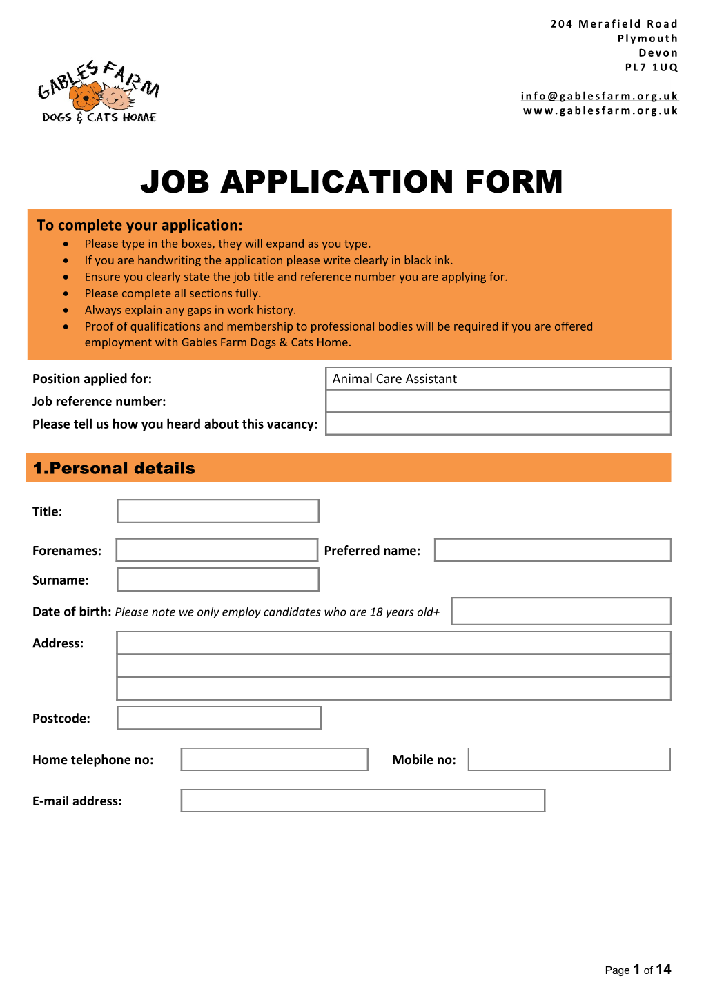 Job Application Form Template s5