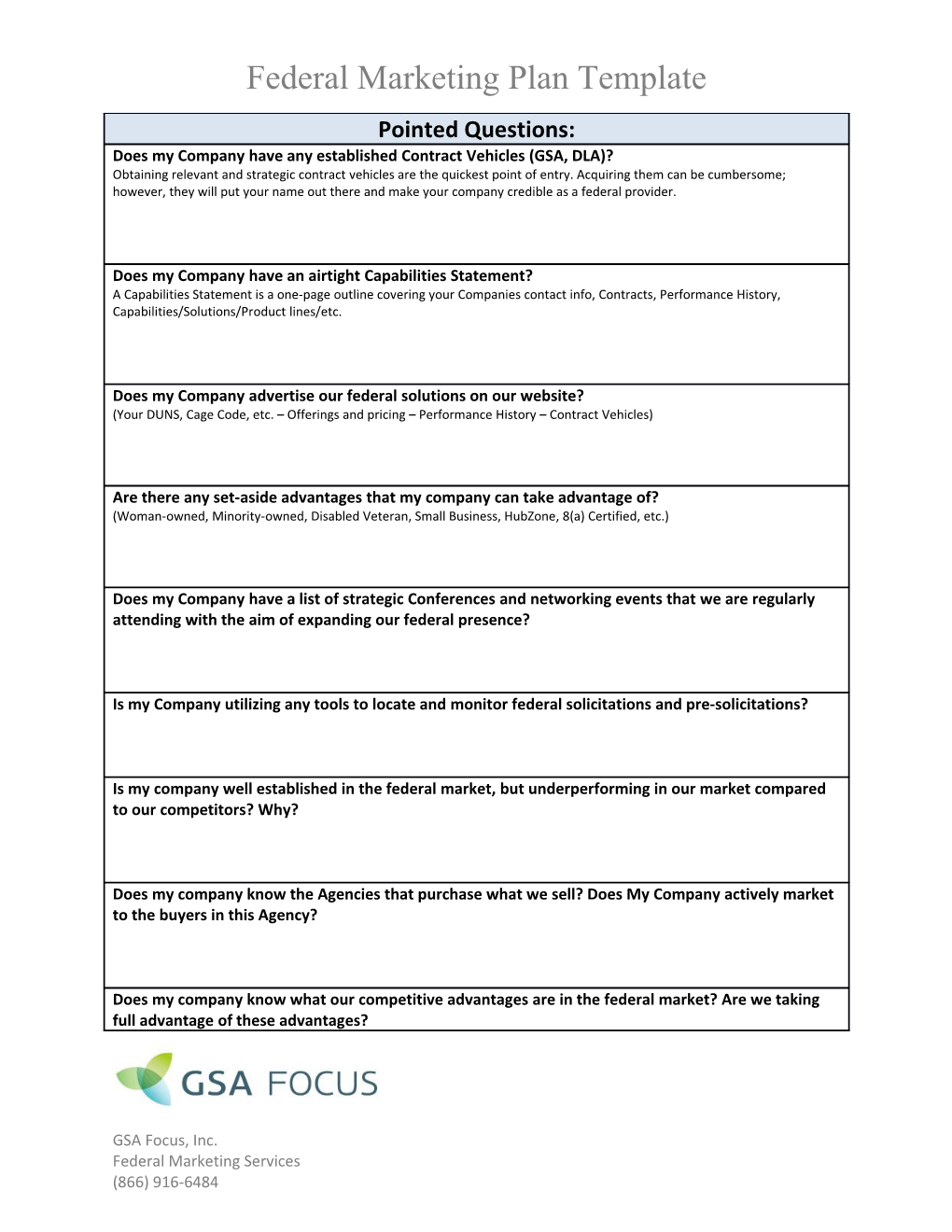 Federal Marketing Plan Template