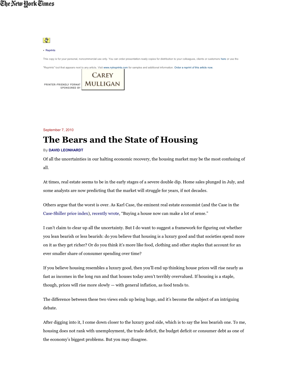 The Bears and the State of Housing