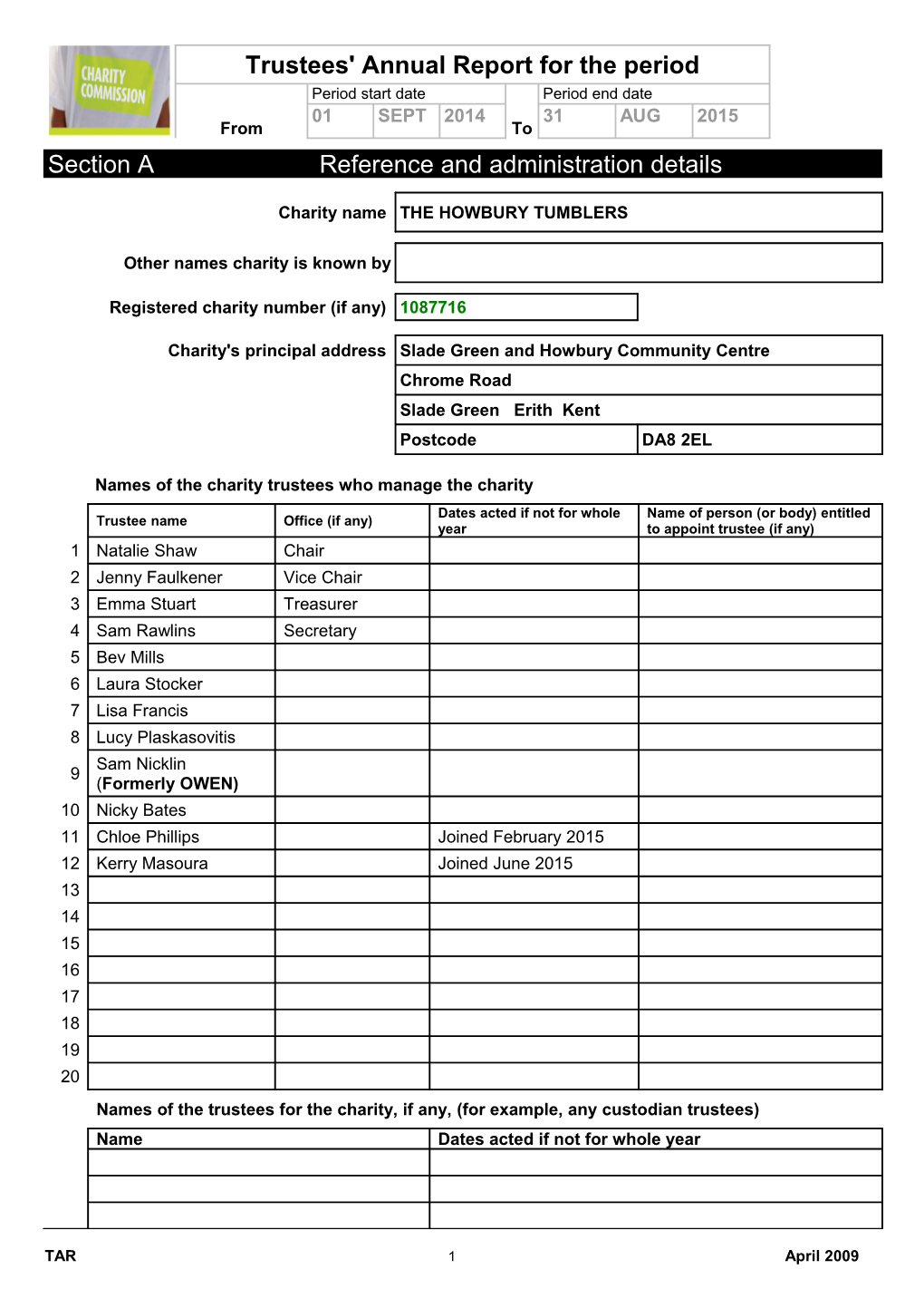 Section a Reference and Administration Details