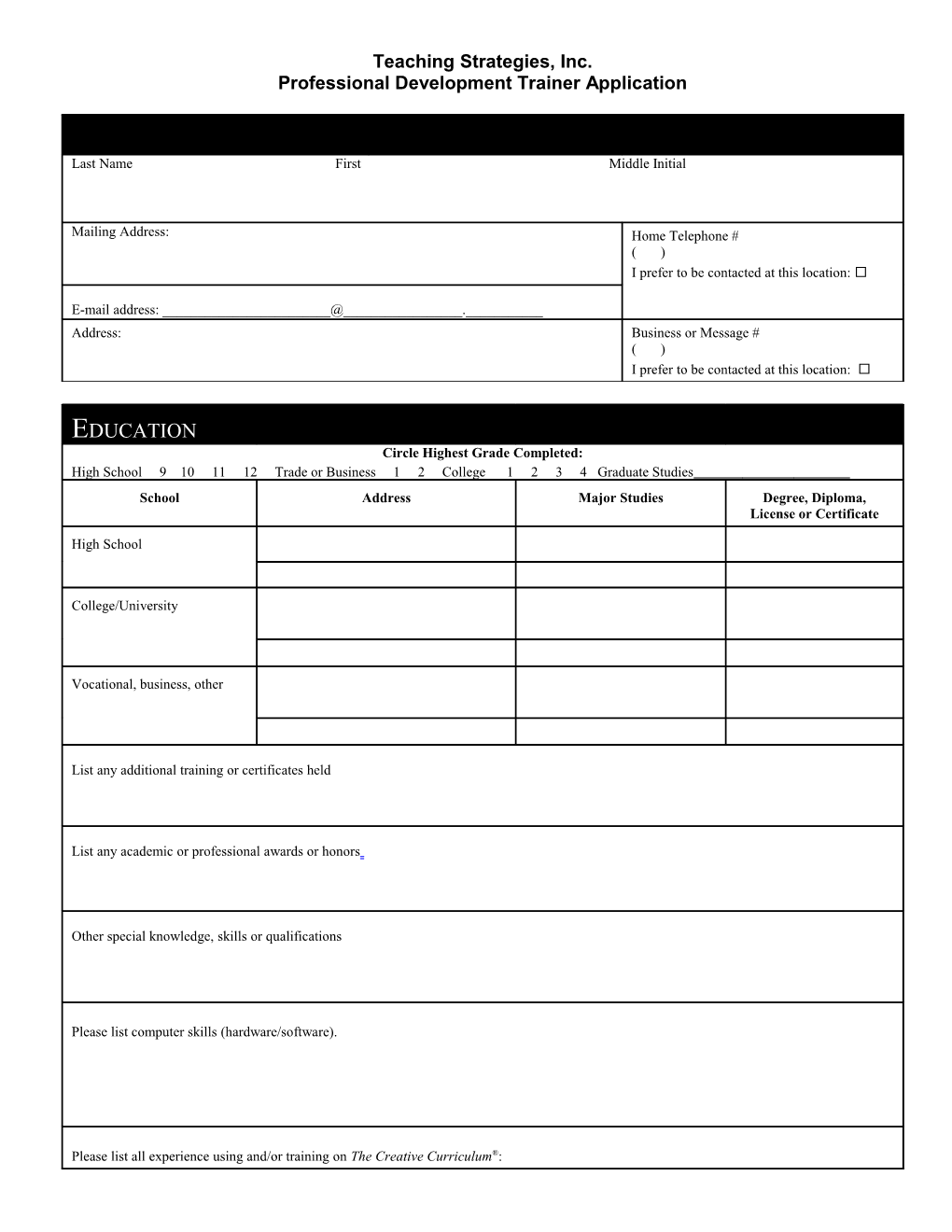 Professional Development Trainer Application