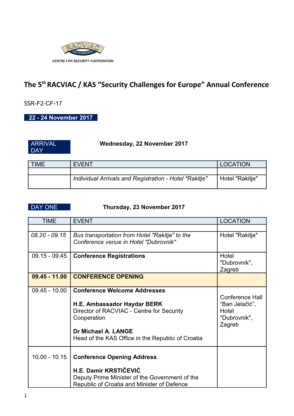 The 5Th RACVIAC / KAS Security Challenges for Europe Annual Conference