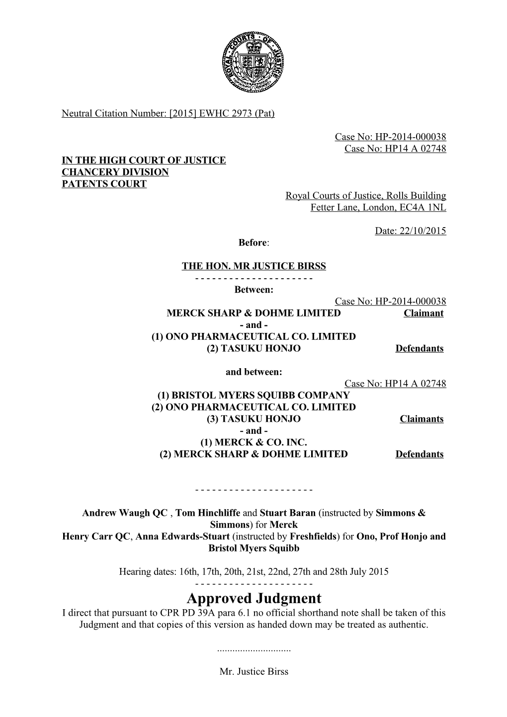 High Court Judgment Template