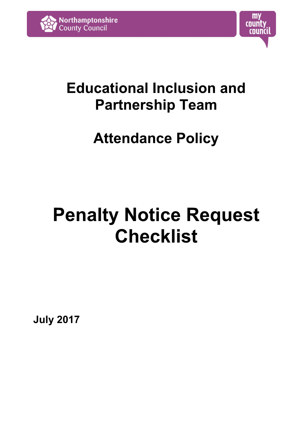 Fixed Penalty Notice Request Check List