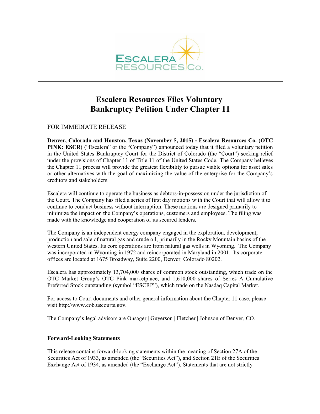 2015.03.09 - Escalera Press Release (00665106)