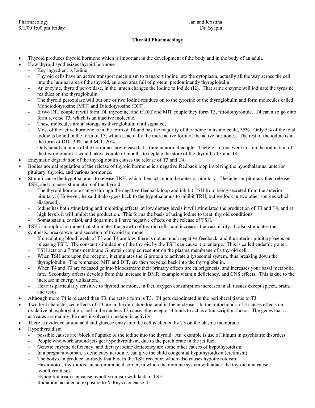 Thyroid Pharmacology