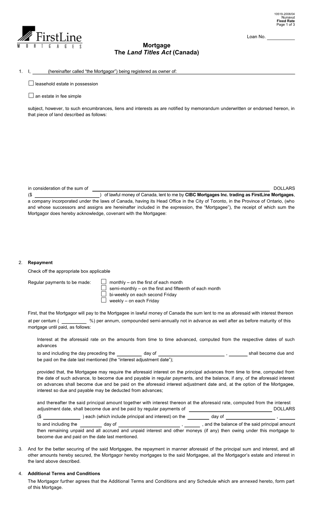 Mortgage - Fixed Rate (10519 Nunavut-2008/04)