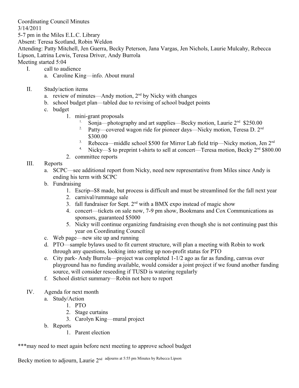 Coordinating Council Agenda