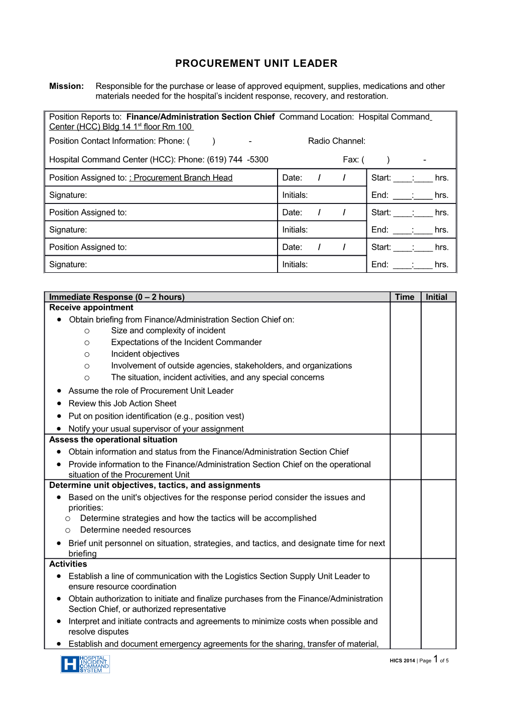 Procurement Unit Leader