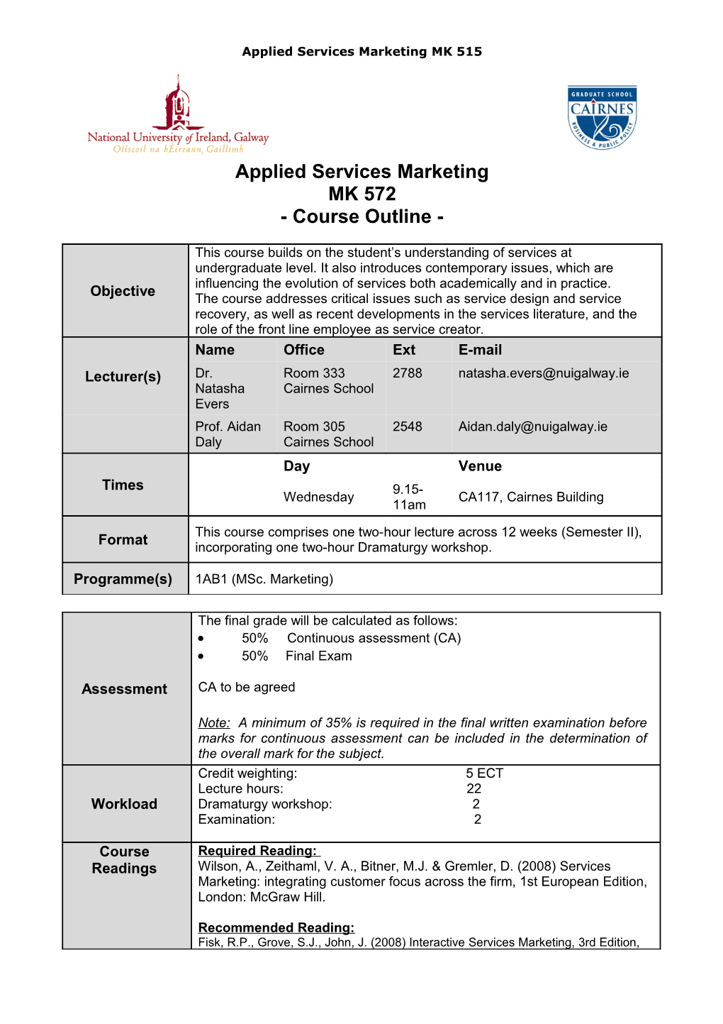 Applied Services Marketing MK 515