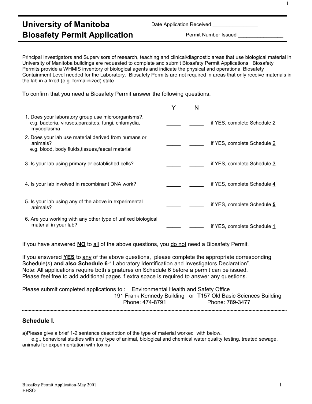 University of Manitoba Biosafety Permit Questionaire