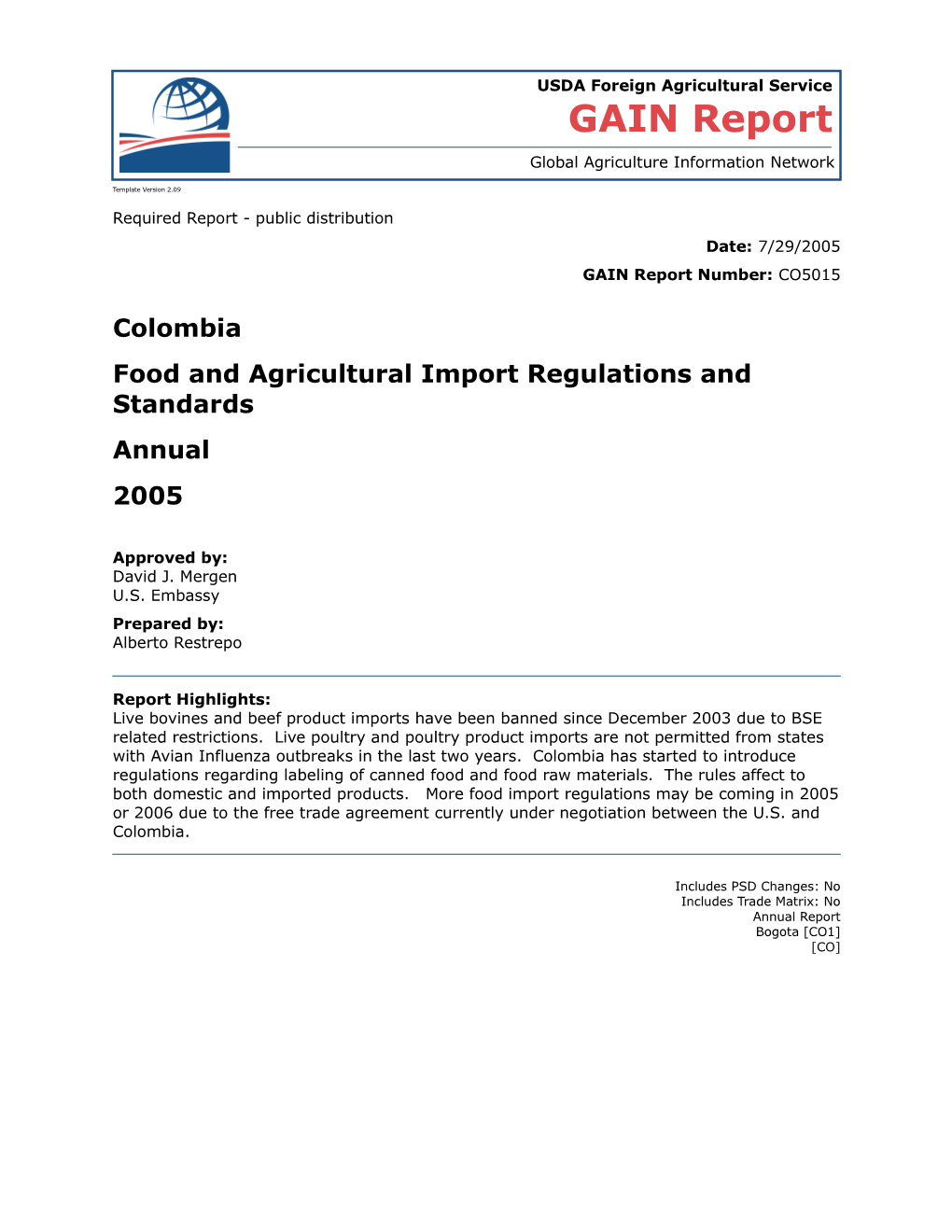 Food and Agricultural Import Regulations and Standards