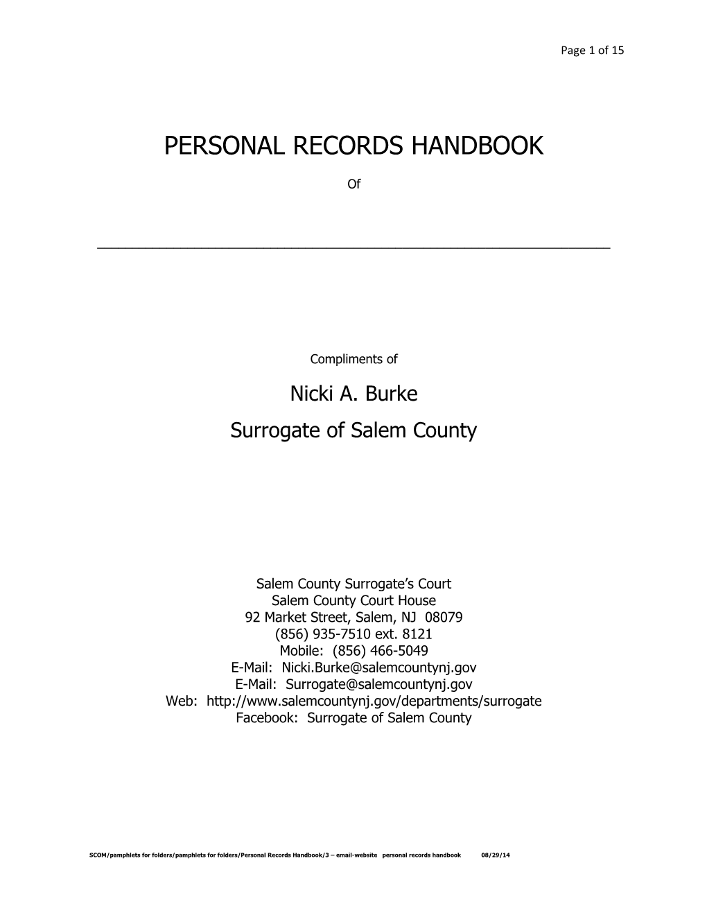 Personal Records Handbook