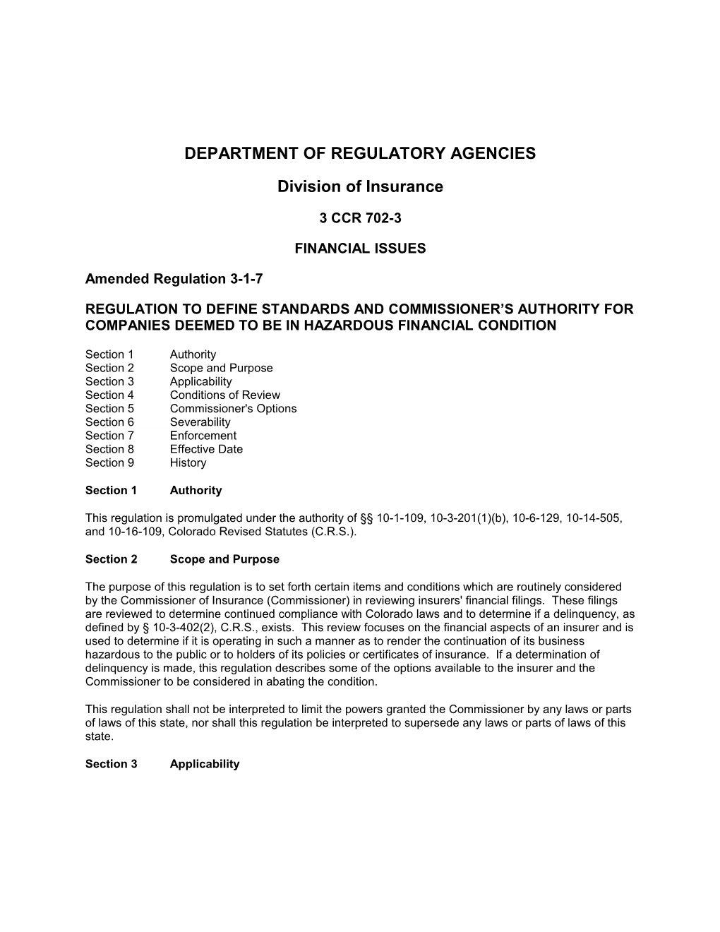 Proposed Amended Regulation 3-1-7