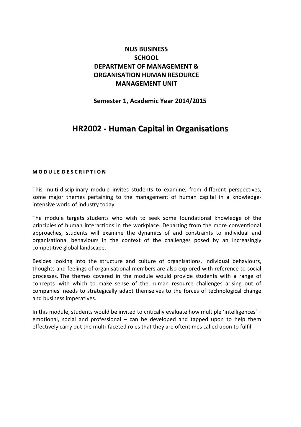 Department of Managementorganisation Humanresource Management Unit