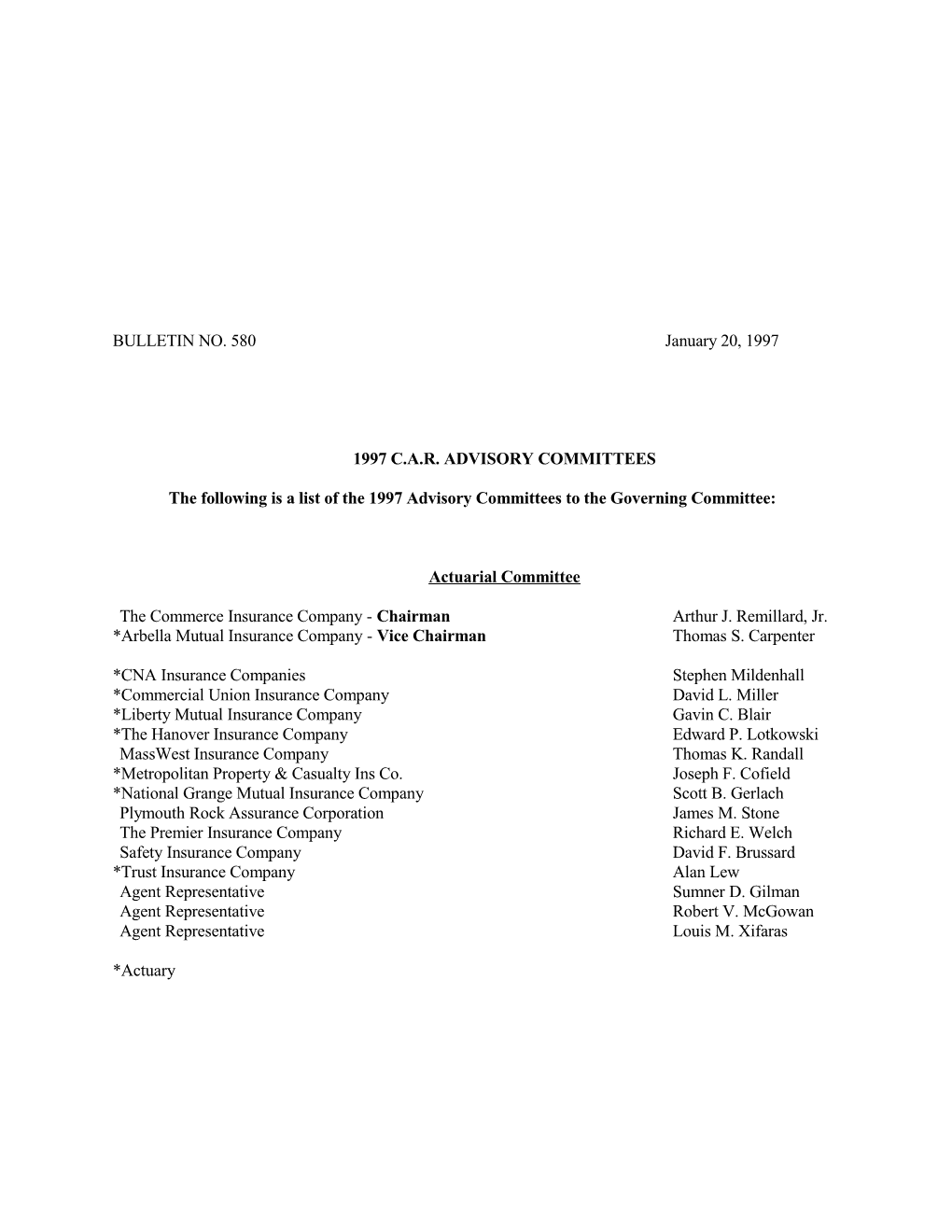 580 - 1997 CAR Advisory Committees