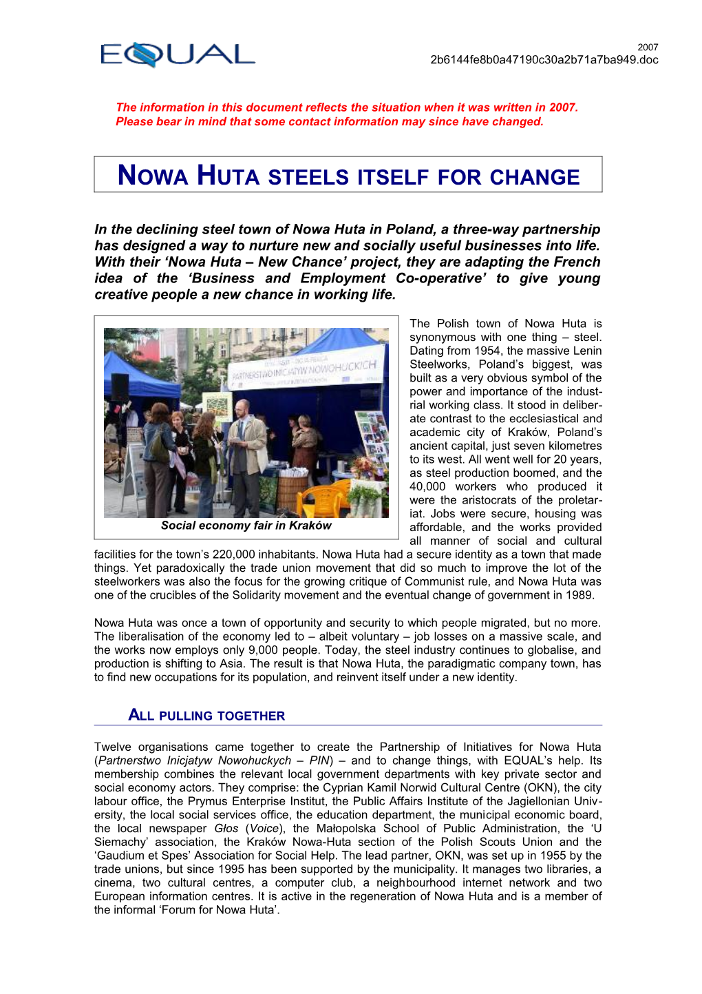Poland: Nowa Huta - Partnership