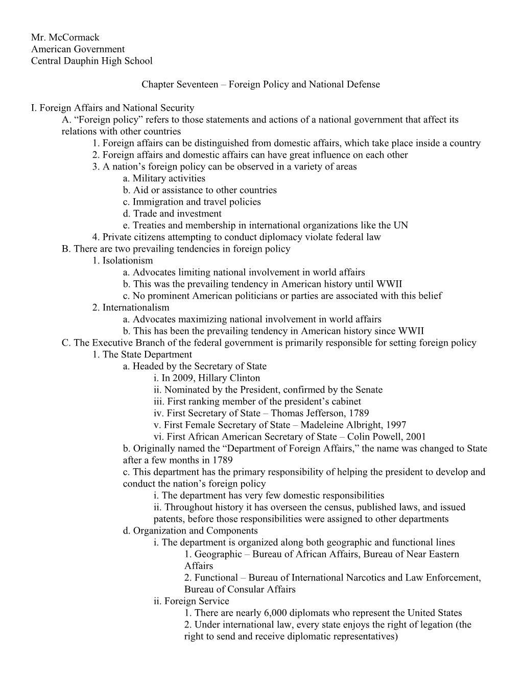 Chapter Seventeen Foreign Policy and National Defense