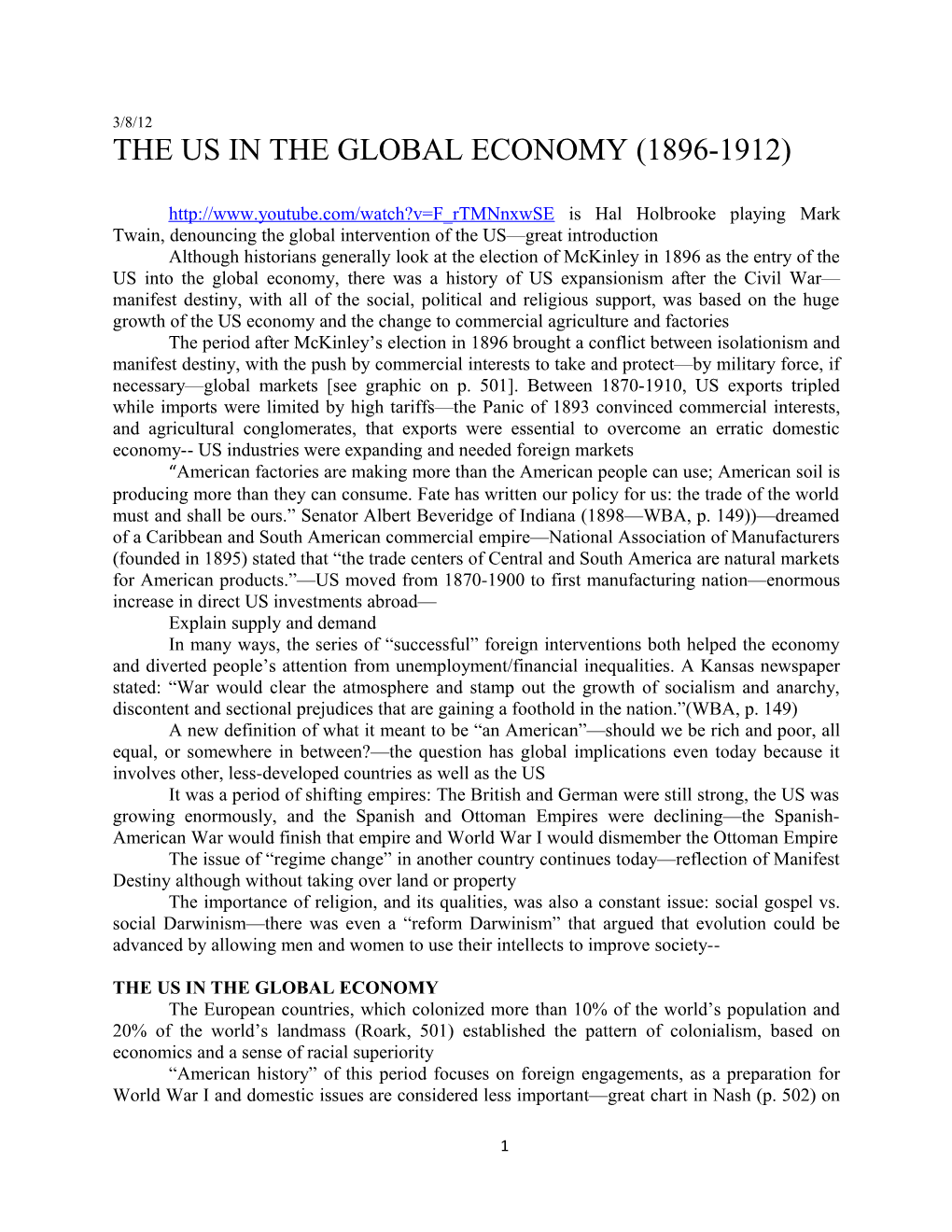 The Us in the Global Economy (1896-1912)