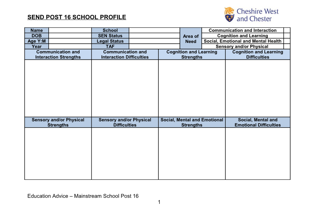 Special Educational Needs Pupil Profile School Year 2013-2014