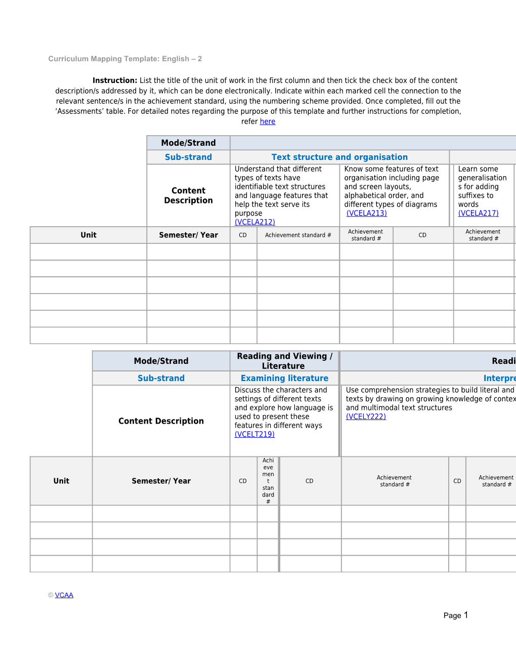 Curriculum Mapping Template: English 2
