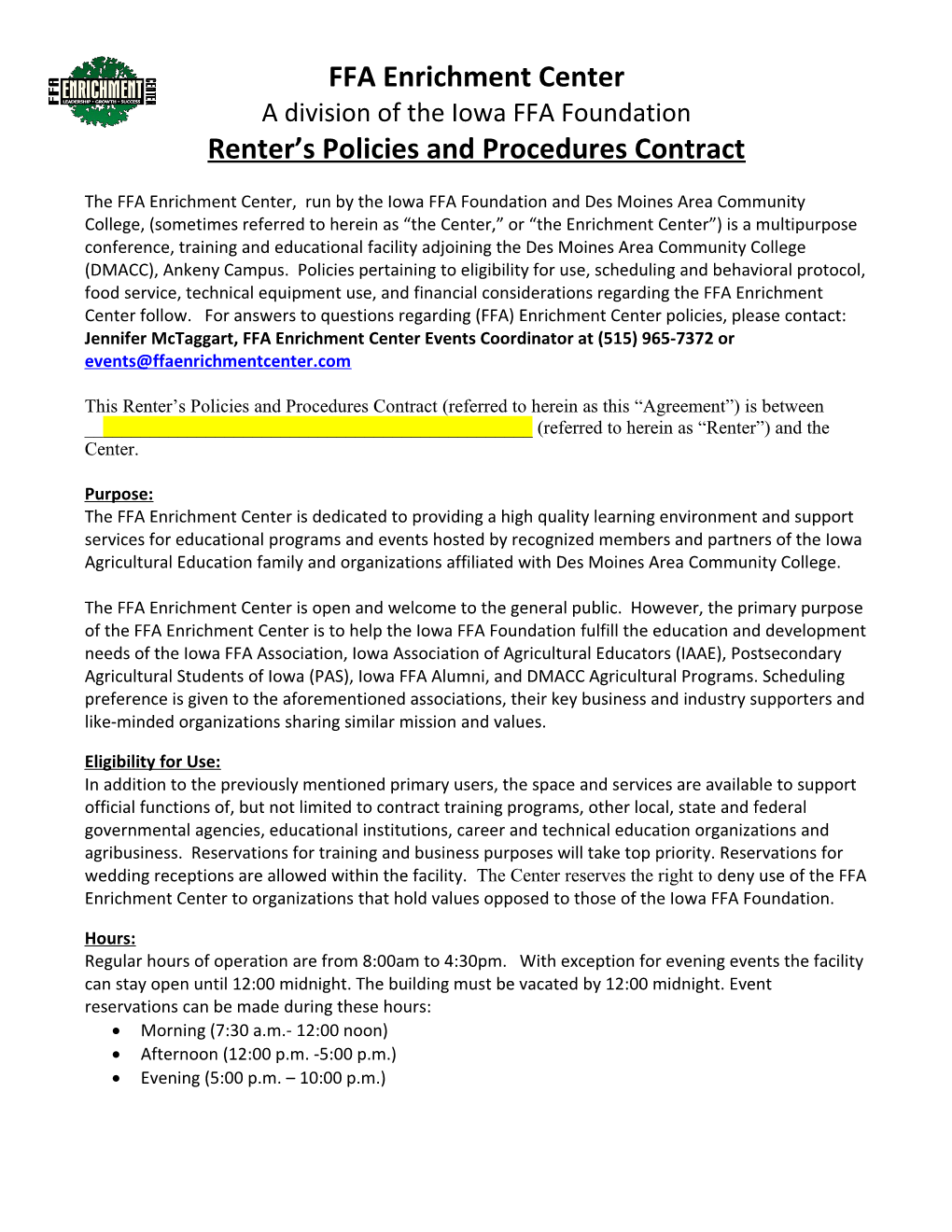 Renter S Policies and Procedures Contract