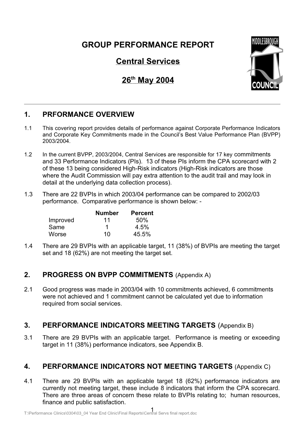 Investment in Middlesbrough: 2003/2004