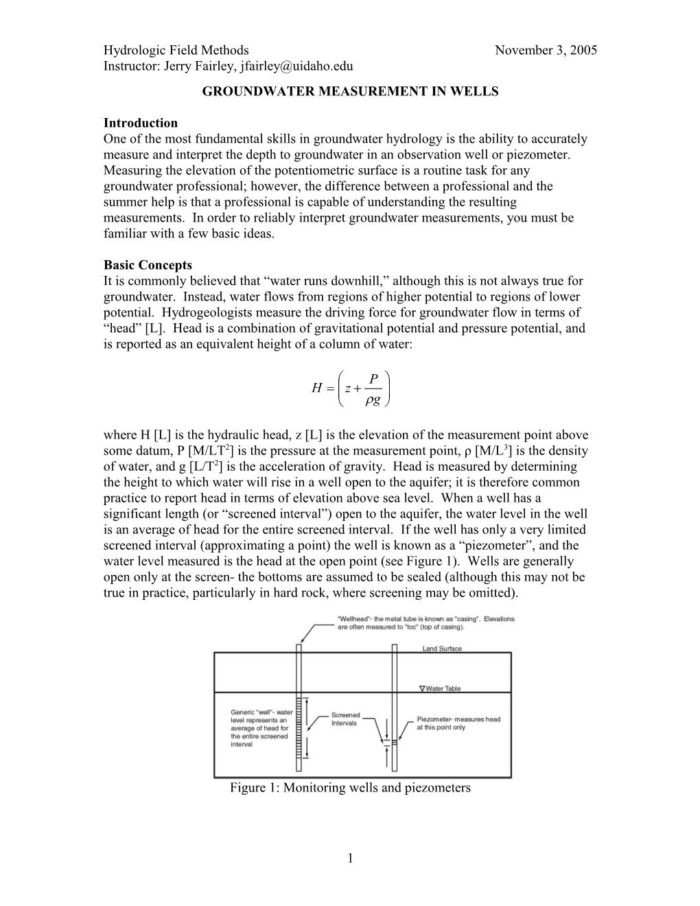 Groundwater Measurement in Wells