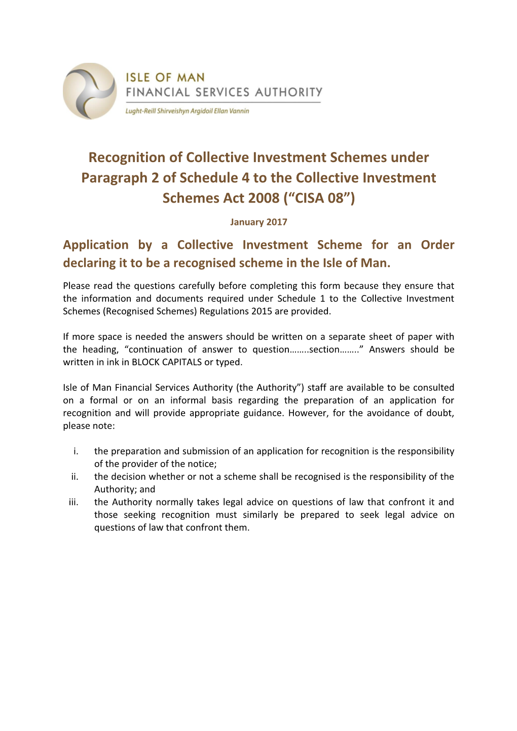 Recognition of Collective Investment Schemes Under Paragraph 2 of Schedule 4 to the Collective