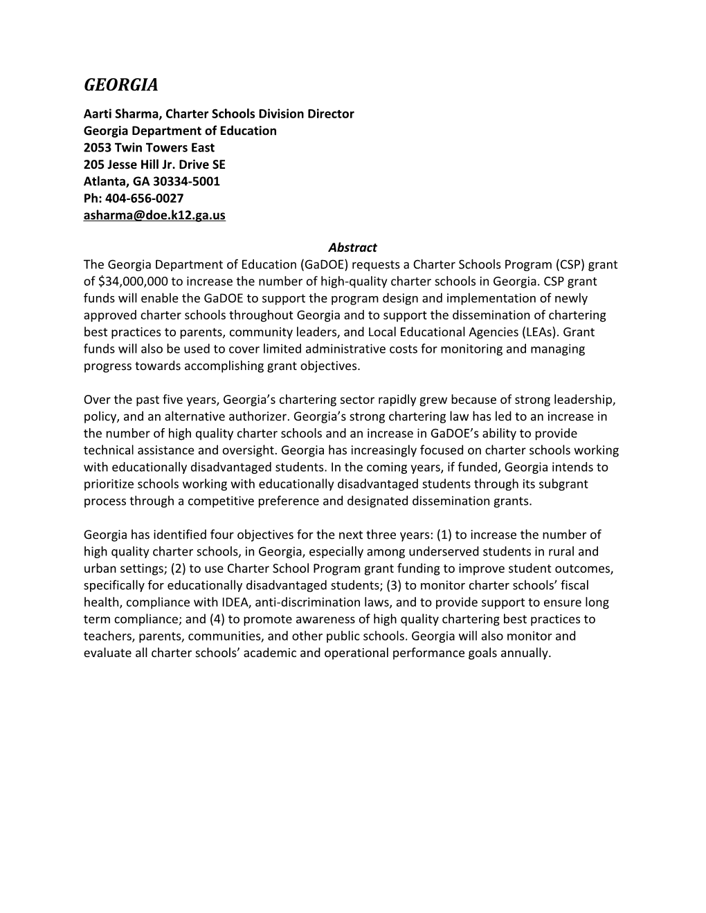 Georgia Department of Education Abstract (MS Word)