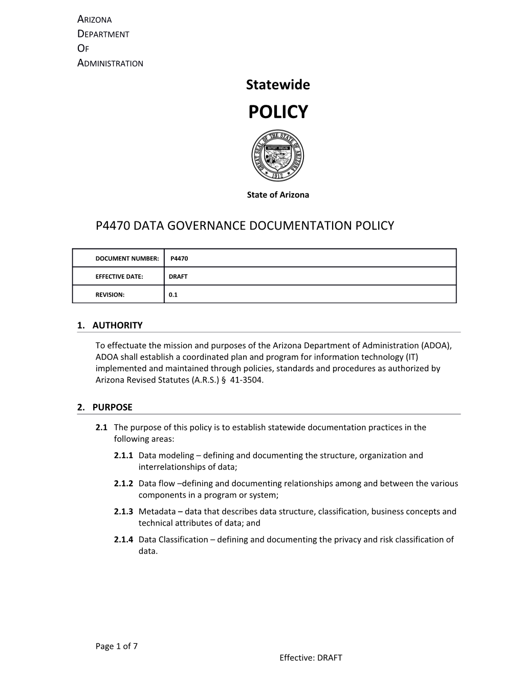 P7470 Data Governance Documentation Policy