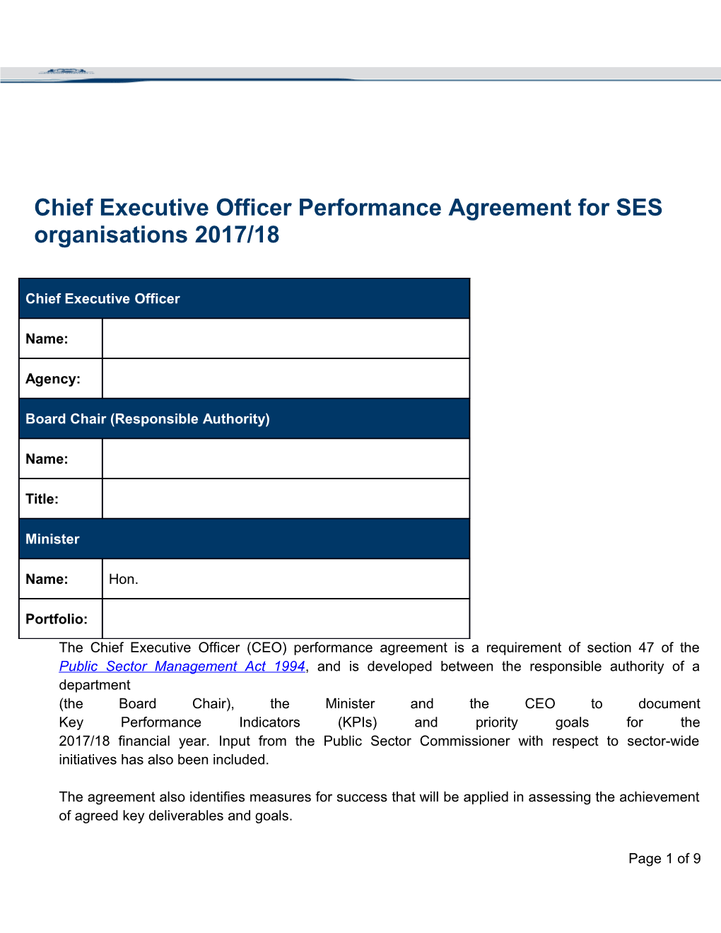 Chief Executive Officer Performance Agreement for SES Organisations 2017/18