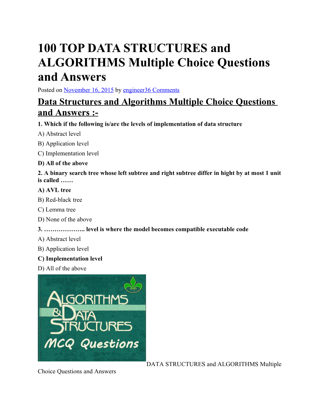 100 TOP DATA STRUCTURES and ALGORITHMS Multiple Choice Questions and Answers