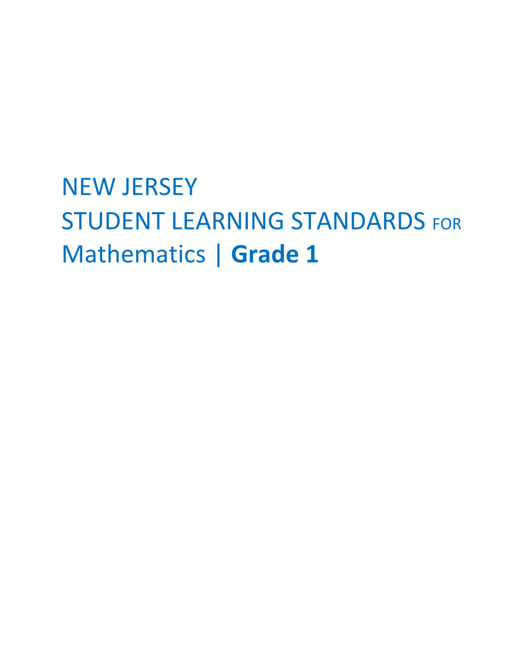 Student Learning Standards for Mathematics Grade 1