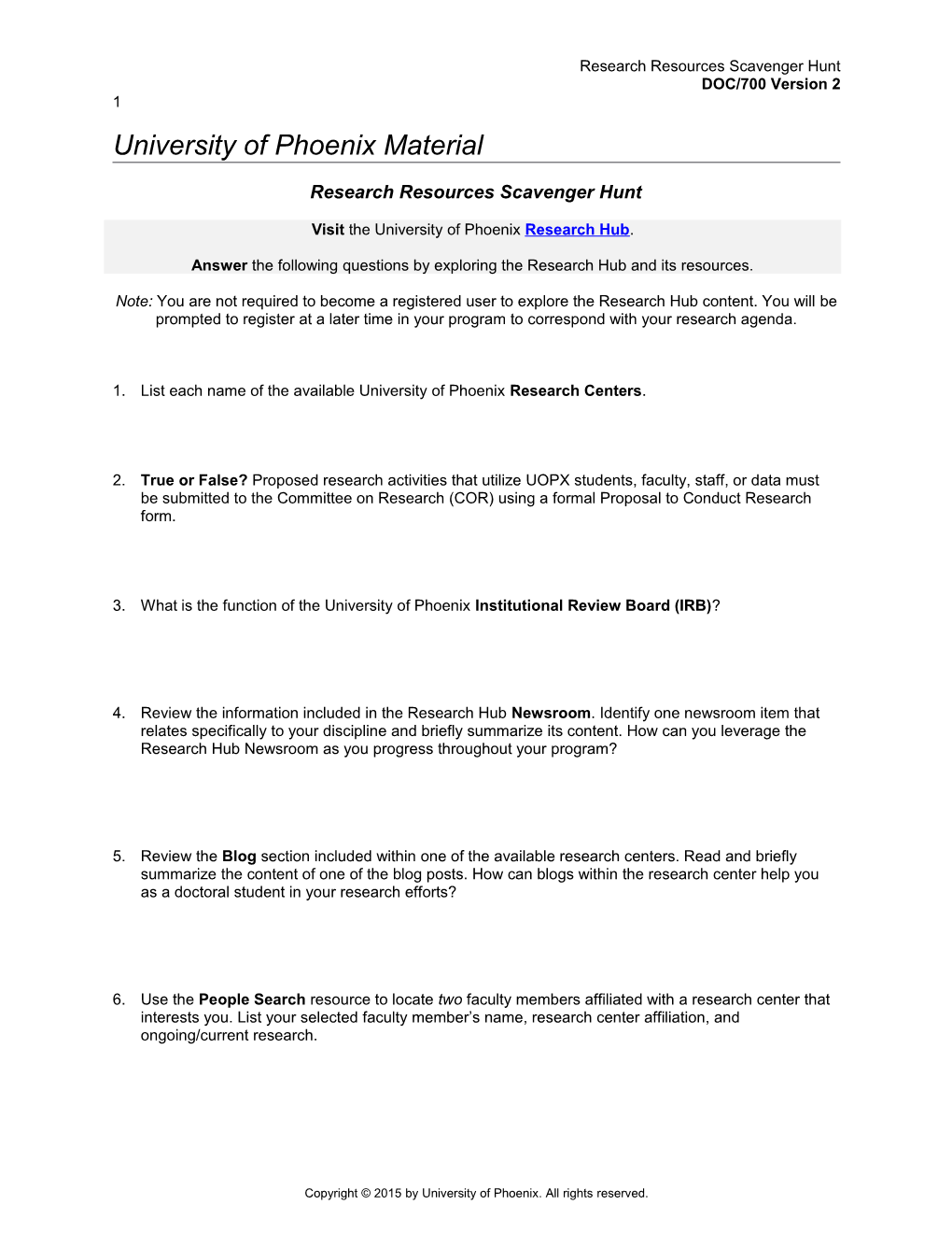 Research Resources Scavenger Hunt