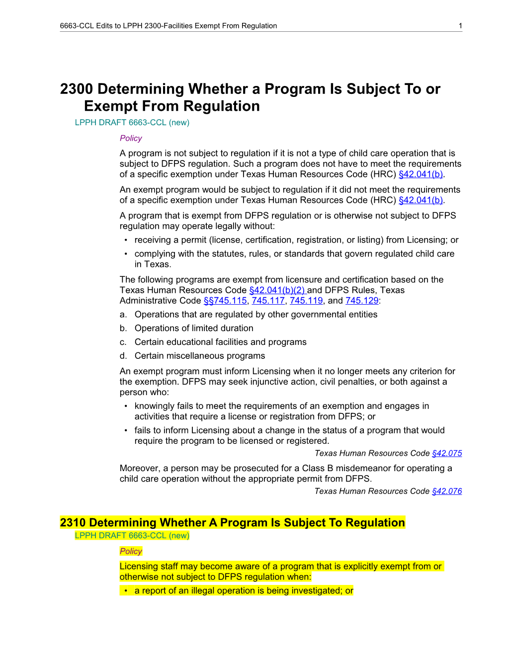 2300 Determining Whether a Program Is Subject to Or Exempt from Regulation